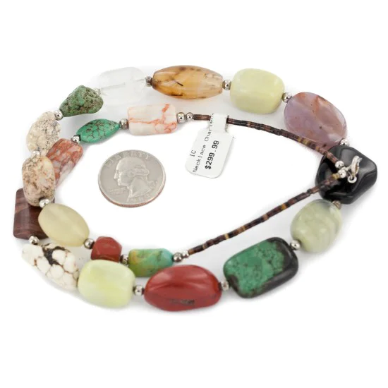 Certified Authentic Navajo .925 Sterling Silver Natural Turquoise and Multicolor Stones Native American Necklace 15343-32 Certified Authentic Navajo .925 Sterling Silver Natural Turquoise and Multicolor Stones Native American Necklace 15343-32