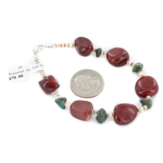 Certified Authentic Navajo .925 Sterling Silver Natural Turquoise and Red Jasper Native American Bracelet 13020-1 Certified Authentic Navajo .925 Sterling Silver Natural Turquoise and Red Jasper Native American Bracelet 13020-1