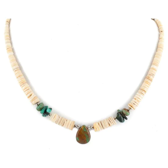 Certified Authentic Drop Navajo .925 Sterling Silver Natural Turquoise Graduated Melon Shell Native American Necklace 15632-48 Certified Authentic Drop Navajo .925 Sterling Silver Natural Turquoise Graduated Melon Shell Native American Necklace 15632-48