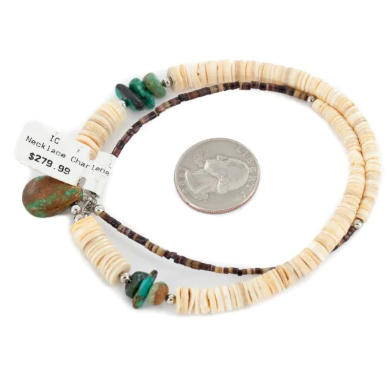 Certified Authentic Drop Navajo .925 Sterling Silver Natural Turquoise Graduated Melon Shell Native American Necklace 15632-48 Certified Authentic Drop Navajo .925 Sterling Silver Natural Turquoise Graduated Melon Shell Native American Necklace 15632-48