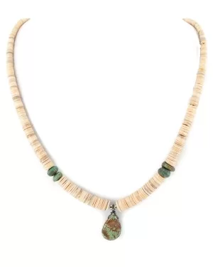 Certified Authentic Drop Navajo .925 Sterling Silver Natural Turquoise Graduated Melon Shell Native American Necklace 15778-11 Certified Authentic Drop Navajo .925 Sterling Silver Natural Turquoise Graduated Melon Shell Native American Necklace 15778-11