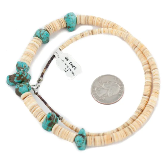 Certified Authentic Navajo .925 Sterling Silver Natural Graduated Melon Shell Native American Necklace 15364-32