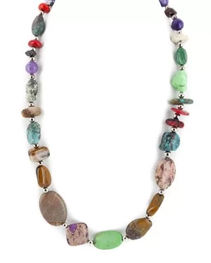 Certified Authentic Navajo .925 Sterling Silver Natural Turquoise and Multicolor Stones Native American Necklace 15215-5