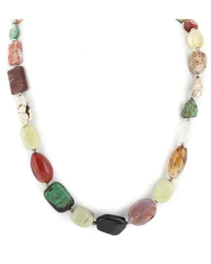 Certified Authentic Navajo .925 Sterling Silver Natural Turquoise and Multicolor Stones Native American Necklace 15343-32