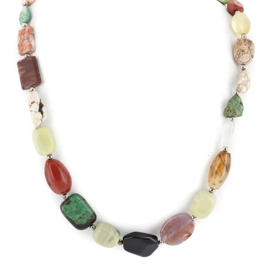 Certified Authentic Navajo .925 Sterling Silver Natural Turquoise and Multicolor Stones Native American Necklace 15343-32 Certified Authentic Navajo .925 Sterling Silver Natural Turquoise and Multicolor Stones Native American Necklace 15343-32
