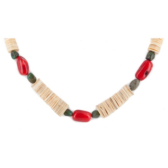 Certified Authentic Navajo .925 Sterling Silver Natural Turquoise Graduated Melon Shell Coral Native American Necklace 25228-1 Certified Authentic Navajo .925 Sterling Silver Natural Turquoise Graduated Melon Shell Coral Native American Necklace 25228-1