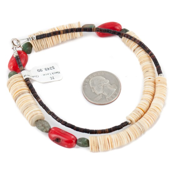 Certified Authentic Navajo .925 Sterling Silver Natural Turquoise Graduated Melon Shell Coral Native American Necklace 25228-1 Certified Authentic Navajo .925 Sterling Silver Natural Turquoise Graduated Melon Shell Coral Native American Necklace 25228-1