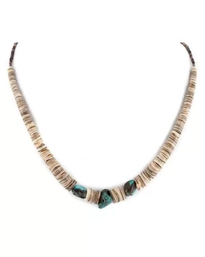 Certified Authentic Navajo .925 Sterling Silver Natural Turquoise Graduated Melon Shell Native American Necklace 15427-6