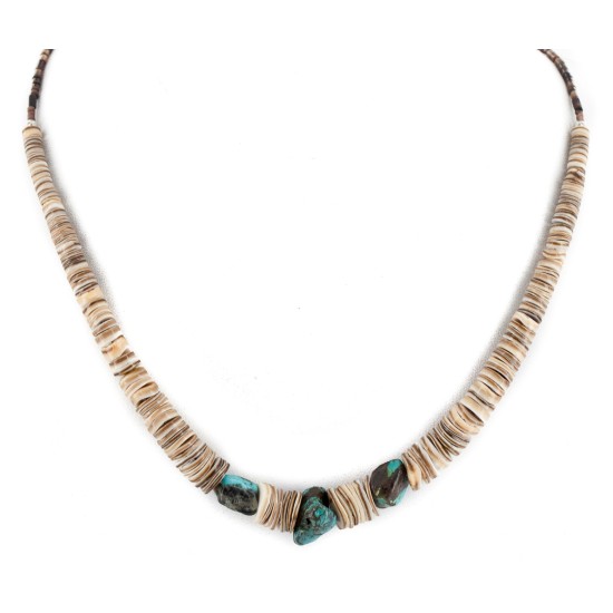 Certified Authentic Navajo .925 Sterling Silver Natural Turquoise Graduated Melon Shell Native American Necklace 15427-6