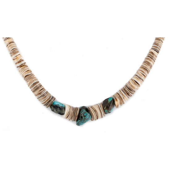 Certified Authentic Navajo .925 Sterling Silver Natural Turquoise Graduated Melon Shell Native American Necklace 15427-6