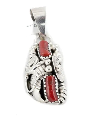 Handmade Certified Authentic Navajo .925 Sterling Silver Coral Native American Pendant 26211-2