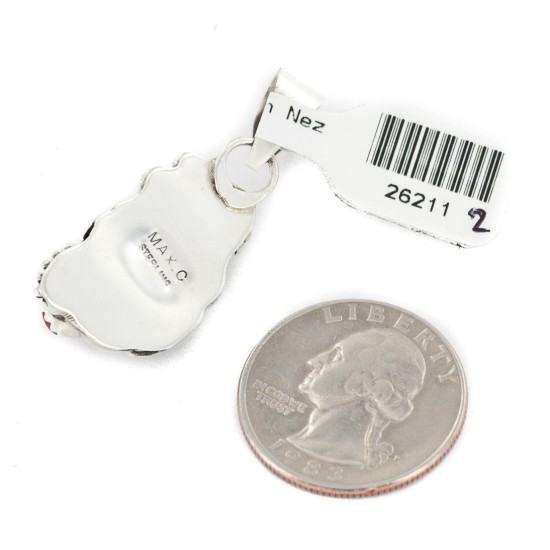 Handmade Certified Authentic Navajo .925 Sterling Silver Coral Native American Pendant 26211-2