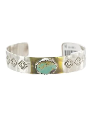 Navajo Handmade Certified Authentic Nickel Natural Turquoise Native American Bracelet 13019-11