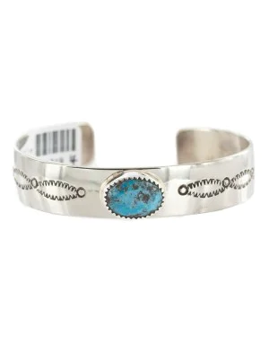 Navajo Handmade Certified Authentic Nickel Natural Turquoise Native American Bracelet 13019-4