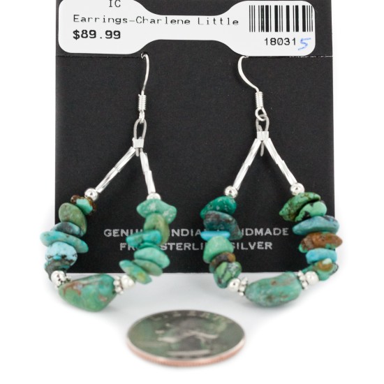 Certified Authentic Navajo .925 Sterling Silver Hooks Dangle Natural Turquoise Hoop Native American Earrings 18031-5 All Products NB160116235627 18031-5 (by LomaSiiva)