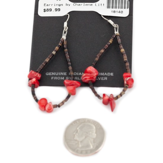 Certified Authentic .925 Sterling Silver Hooks Dangle Natural Heishi Coral Hoop Native American Earrings 18140 Certified Authentic .925 Sterling Silver Hooks Dangle Natural Heishi Coral Hoop Native American Earrings 18140