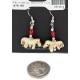 Horse Certified Authentic Navajo .925 Sterling Silver Hooks Bone and Coral Dangle Native American Earrings  18146-2