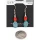 Certified Authentic .925 Sterling Silver Hooks Natural Turquoise Coral Dangle Native American Earrings 18137-4