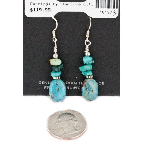 Certified Authentic .925 Sterling Silver Hooks Dangle Natural Turquoise Native American Earrings 18137-3 Certified Authentic .925 Sterling Silver Hooks Dangle Natural Turquoise Native American Earrings 18137-3