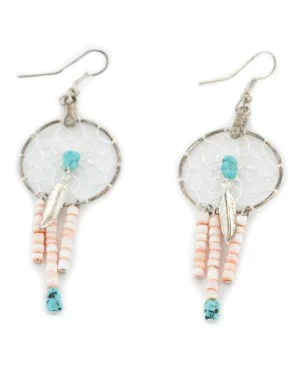 Certified Authentic .925 Sterling Silver Dangle Natural Turquoise Heishi Dreamcatcher Native American Earrings 27207 Certified Authentic .925 Sterling Silver Dangle Natural Turquoise Heishi Dreamcatcher Native American Earrings 27207