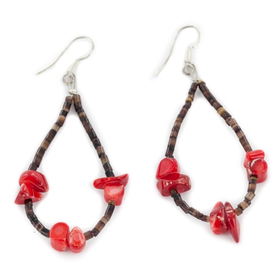 Certified Authentic .925 Sterling Silver Hooks Dangle Natural Heishi Coral Hoop Native American Earrings 18140 Certified Authentic .925 Sterling Silver Hooks Dangle Natural Heishi Coral Hoop Native American Earrings 18140