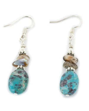 Certified Authentic .925 Sterling Silver Hooks Dangle Natural Turquoise Abalone Native American Earrings 18137-5 Certified Authentic .925 Sterling Silver Hooks Dangle Natural Turquoise Abalone Native American Earrings 18137-5