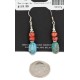 Certified Authentic .925 Sterling Silver Hooks Dangle Natural Turquoise Coral Native American Earrings 18137-1