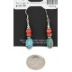 Certified Authentic .925 Sterling Silver Hooks Dangle Natural Turquoise Coral Native American Earrings 18137-1 Certified Authentic .925 Sterling Silver Hooks Dangle Natural Turquoise Coral Native American Earrings 18137-1