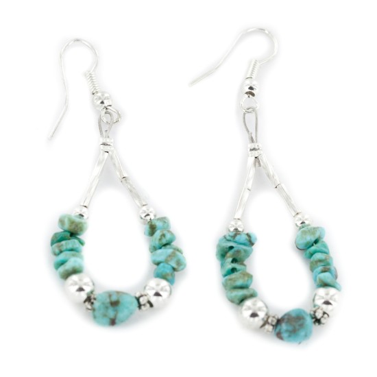 Certified Authentic .925 Sterling Silver Hooks Dangle Natural Turquoise Hoop Native American Earrings 18139 All Products NB160117001949 18139 (by LomaSiiva)