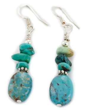 Certified Authentic .925 Sterling Silver Hooks Dangle Natural Turquoise Native American Earrings 18137-3 Certified Authentic .925 Sterling Silver Hooks Dangle Natural Turquoise Native American Earrings 18137-3