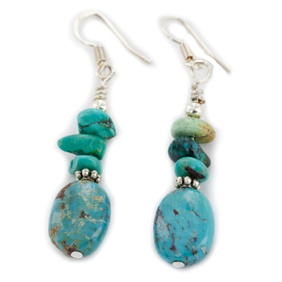 Certified Authentic .925 Sterling Silver Hooks Dangle Natural Turquoise Native American Earrings 18137-3 Certified Authentic .925 Sterling Silver Hooks Dangle Natural Turquoise Native American Earrings 18137-3