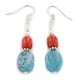 Certified Authentic .925 Sterling Silver Hooks Natural Turquoise Coral Dangle Native American Earrings 18137-4