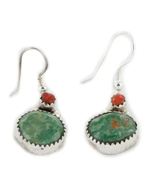 Certified Authentic Handmade Navajo .925 Sterling Silver Natural Turquoise Coral Dangle Native American Earrings 27209 Certified Authentic Handmade Navajo .925 Sterling Silver Natural Turquoise Coral Dangle Native American Earrings 27209