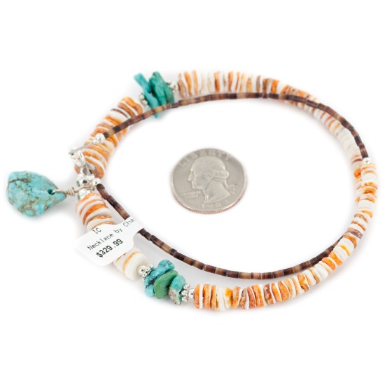 Certified Authentic Navajo .925 Sterling Silver Natural Turquoise Graduated Spiny Oyster Native American Necklace 17066 Certified Authentic Navajo .925 Sterling Silver Natural Turquoise Graduated Spiny Oyster Native American Necklace 17066