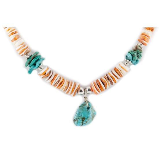 Certified Authentic Navajo .925 Sterling Silver Natural Turquoise Graduated Spiny Oyster Native American Necklace 17066 Certified Authentic Navajo .925 Sterling Silver Natural Turquoise Graduated Spiny Oyster Native American Necklace 17066