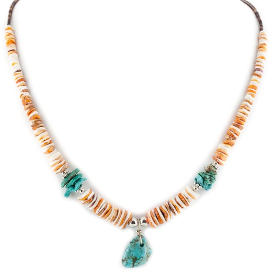 Certified Authentic Navajo .925 Sterling Silver Natural Turquoise Graduated Spiny Oyster Native American Necklace 17066 Certified Authentic Navajo .925 Sterling Silver Natural Turquoise Graduated Spiny Oyster Native American Necklace 17066
