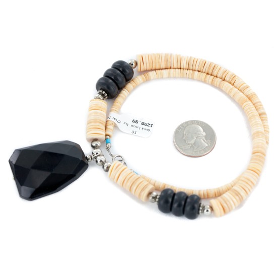 Certified Authentic .925 Sterling Silver Navajo Natural Graduated Melon Shell Black Onyx Native American Necklace 17085 Certified Authentic .925 Sterling Silver Navajo Natural Graduated Melon Shell Black Onyx Native American Necklace 17085