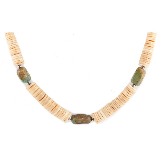 Certified Authentic .925 Sterling Silver Navajo Natural Graduated Melon Shell Turquoise Native American Necklace 18108-75