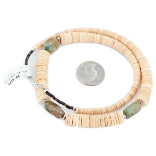Certified Authentic .925 Sterling Silver Navajo Natural Graduated Melon Shell Turquoise Native American Necklace 18108-75