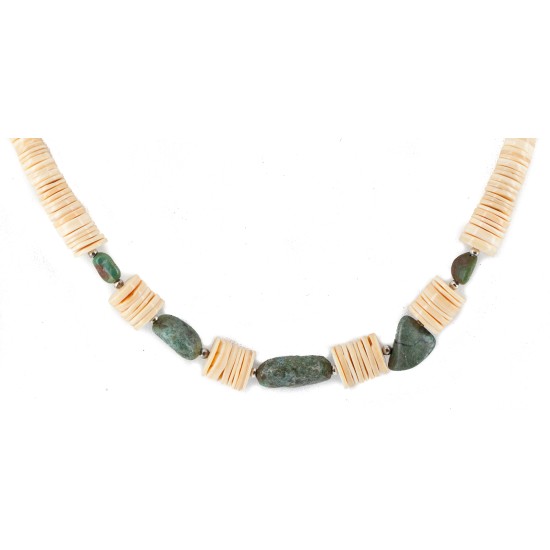 Certified Authentic .925 Sterling Silver Navajo Natural Turquoise Graduated Melon Shell Native American Necklace 17086