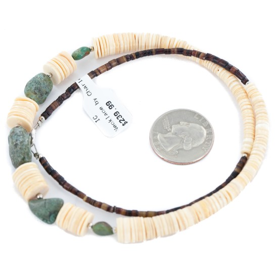 Certified Authentic .925 Sterling Silver Navajo Natural Turquoise Graduated Melon Shell Native American Necklace 17086