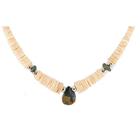 Certified Authentic Navajo .925 Sterling Silver Natural Graduated Melon Shell Turquoise Native American Necklace 17084-30 Certified Authentic Navajo .925 Sterling Silver Natural Graduated Melon Shell Turquoise Native American Necklace 17084-30