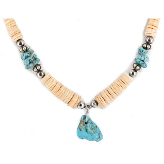 Certified Authentic Navajo .925 Sterling Silver Natural Turquoise Graduated Melon Shell Native American Necklace 15412-5 Certified Authentic Navajo .925 Sterling Silver Natural Turquoise Graduated Melon Shell Native American Necklace 15412-5