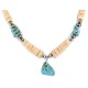 Certified Authentic Navajo .925 Sterling Silver Natural Turquoise Graduated Melon Shell Native American Necklace 15412-5