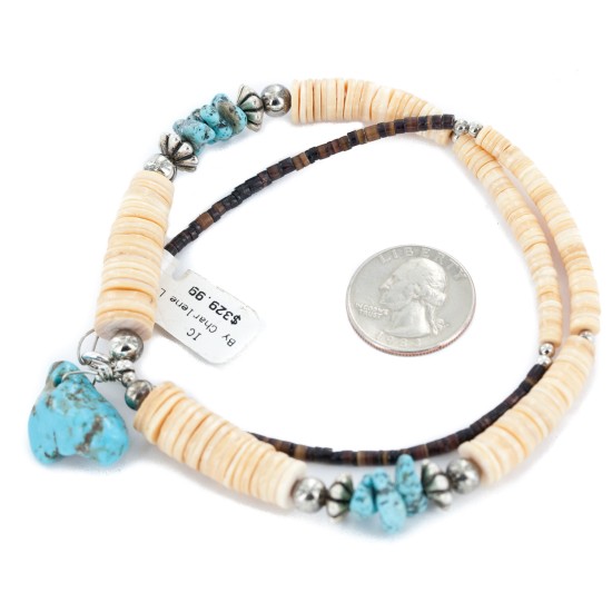 Certified Authentic Navajo .925 Sterling Silver Natural Turquoise Graduated Melon Shell Native American Necklace 15412-5 Certified Authentic Navajo .925 Sterling Silver Natural Turquoise Graduated Melon Shell Native American Necklace 15412-5