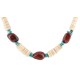 Certified Authentic Navajo .925 Sterling Silver Natural Turquoise Graduated Melon Shell and Red Jasper Native American Necklace 25235-3 Certified Authentic Navajo .925 Sterling Silver Natural Turquoise Graduated Melon Shell and Red Jasper Native American Necklace 25235-3