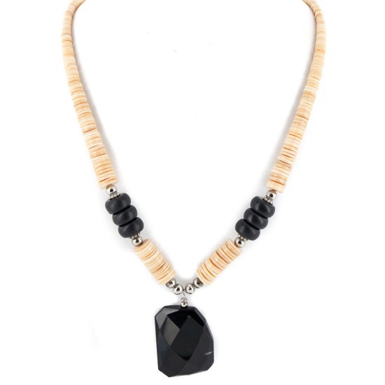 Certified Authentic .925 Sterling Silver Navajo Natural Graduated Melon Shell Black Onyx Native American Necklace 17085 Certified Authentic .925 Sterling Silver Navajo Natural Graduated Melon Shell Black Onyx Native American Necklace 17085