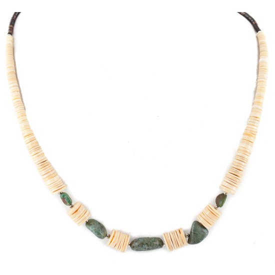 Certified Authentic .925 Sterling Silver Navajo Natural Turquoise Graduated Melon Shell Native American Necklace 17086