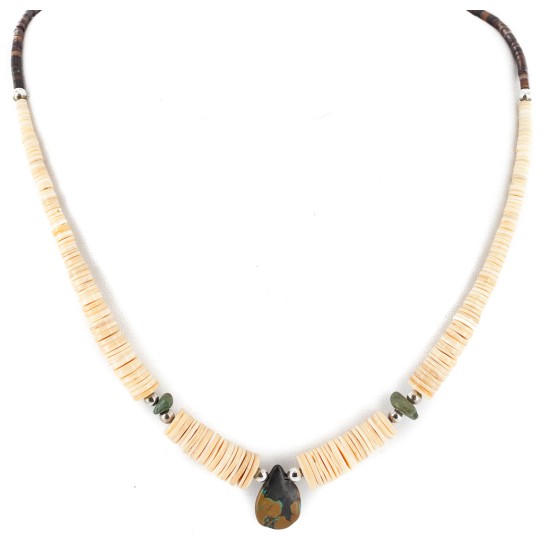 Certified Authentic Navajo .925 Sterling Silver Natural Graduated Melon Shell Turquoise Native American Necklace 17084-30 Certified Authentic Navajo .925 Sterling Silver Natural Graduated Melon Shell Turquoise Native American Necklace 17084-30