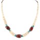 Certified Authentic Navajo .925 Sterling Silver Natural Turquoise Graduated Melon Shell and Red Jasper Native American Necklace 25235-3
